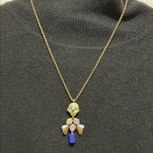J. Crew Gold Necklace with Rhinestone, Blue and Turquoise Accents 20” adjustable